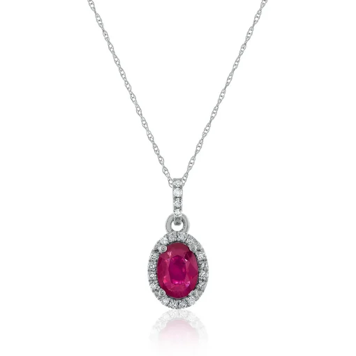 Ruby & Diamond Pendant In 14K White Gold (1/10 Ct. Tw.)