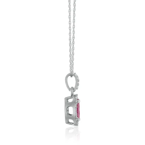 Ruby & Diamond Pendant In 14K White Gold (1/10 Ct. Tw.)