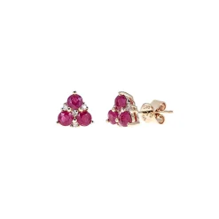 Ruby & Diamond Stud Earrings In 10K Yellow Gold