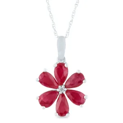 Ruby And Diamond Accent Flower Pendant In 10K Gold