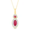 Ruby And Diamond Accent Marquise Halo Pendant In 10K Yellow Gold