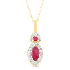 Ruby And Diamond Accent Marquise Halo Pendant In 10K Yellow Gold