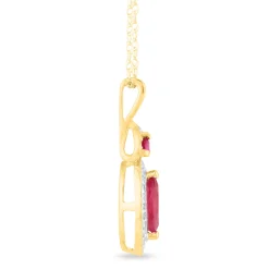 Ruby And Diamond Accent Marquise Halo Pendant In 10K Yellow Gold