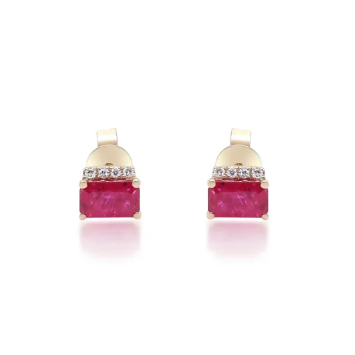 Ruby And Diamond Accent Stud Earrings In 10K White Gold