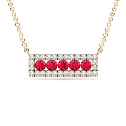 Ruby And Diamond Bar Pendant In 14K Yellow Gold (1/7 Ct. Tw.)