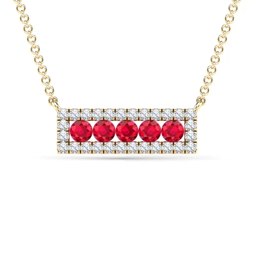 Ruby And Diamond Bar Pendant In 14K Yellow Gold (1/7 Ct. Tw.)