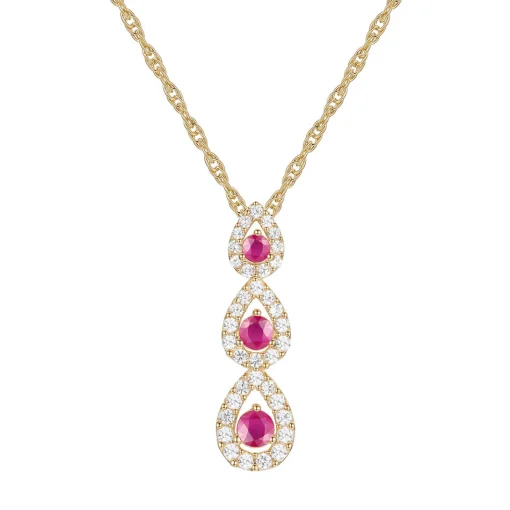 Ruby And Diamond Drop Pendant In 10K Yellow Gold (1/4 Ct. Tw.)