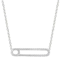 Safety Pin Necklace With Pave Diamonds In 10K White Gold (3/8 Ct. Tw.)