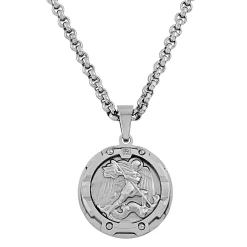 Saint Michael Pendant With Diamond Accent In Stainless Steel, 24"