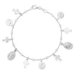 Saints Charm Bracelet In Sterling Silver, 7.25"
