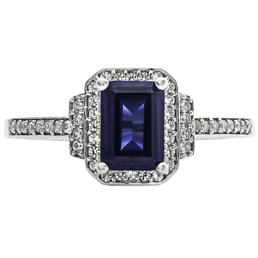Sapphire & 1/5 Ct. Tw. Diamond Ring In 10K White Gold