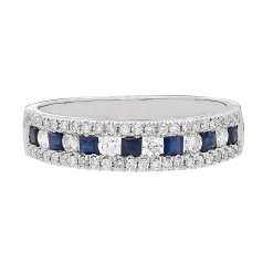 Sapphire & 1/3 Ct. Tw. Diamond Band In 10K White Gold
