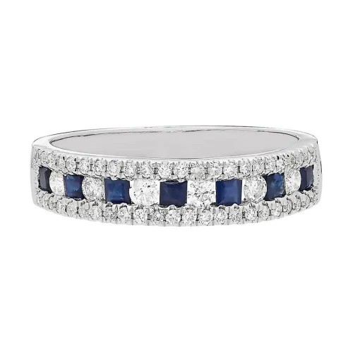 Sapphire & 1/3 Ct. Tw. Diamond Band In 10K White Gold