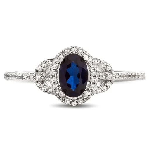Sapphire & 1/7 Ct. Tw. Diamond Ring In 10K White Gold