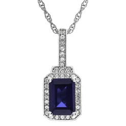 Sapphire & 1/7 Ct. Tw. Diamond Pendant In 10K White Gold