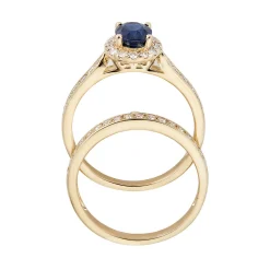 Sapphire & 1/2 Ct. Tw. Diamond Engagement Ring Set In 14K Yellow Gold