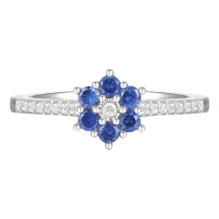 Sapphire & 1/10 Ct. Tw. Diamond Earrings, Ring, And Pendant In 10K White Gold