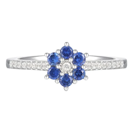 Sapphire & 1/10 Ct. Tw. Diamond Earrings, Ring, And Pendant In 10K White Gold