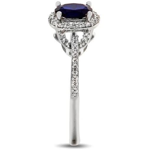 Sapphire & 1/7 Ct. Tw. Diamond Ring In 10K White Gold