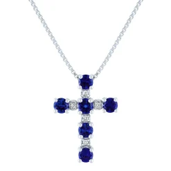 Sapphire & Diamond Cross Pendant In 10K White Gold
