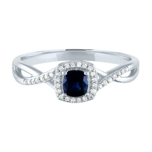 Sapphire & Diamond Promise Ring In 10K White Gold