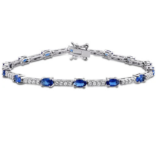 Sapphire Bracelet With Blue & White Lab Created Sapphires In Sterling Silver