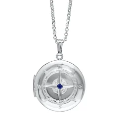 Sapphire Compass Locket Pendant In Sterling Silver