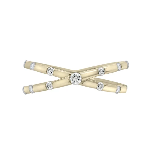 Scattered Diamond X Ring In 10K Yellow Gold (1/5 Ct. Tw.)