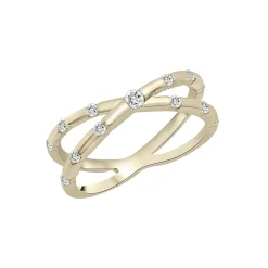 Scattered Diamond X Ring In 10K Yellow Gold (1/5 Ct. Tw.)