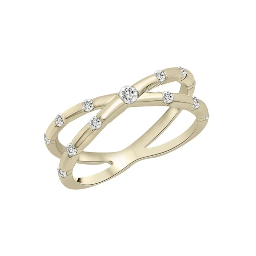 Scattered Diamond X Ring In 10K Yellow Gold (1/5 Ct. Tw.)