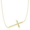 Sideways Cross Necklace In 14K Yellow Gold