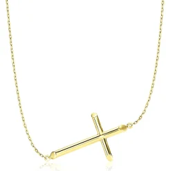 Sideways Cross Necklace In 14K Yellow Gold