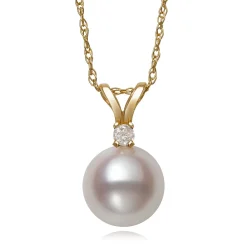 Single Freshwater Pearl Necklace With Diamond Accent In 10K Yellow Gold, 7-7.5Mm