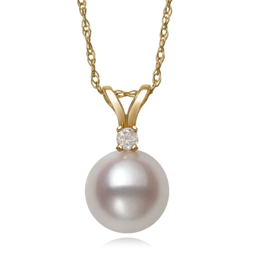 Single Freshwater Pearl Necklace With Diamond Accent In 10K Yellow Gold, 7-7.5Mm