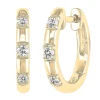 Small Diamond Hoop Earrings With Three-Stone Design In 10K Yellow Gold (1/10 Ct. Tw.)