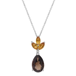 Smoky Quartz Pendant With Citrine & Diamond Accent In Sterling Silver