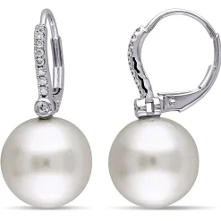 South Sea Pearl & 1/8 Ct. Tw. Diamond Drop Earrings In 14K White Gold