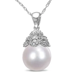South Sea Pearl & Diamond Necklace In 14K White Gold