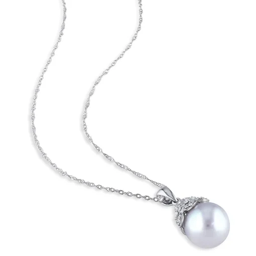 South Sea Pearl & Diamond Necklace In 14K White Gold