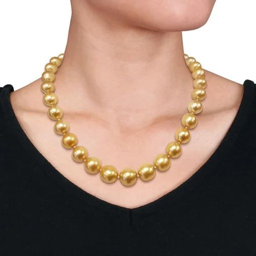South Sea Pearl And Diamond Necklace In 14K Yellow Gold