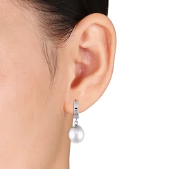South Sea Pearl Drop Earrings In 14K White Gold