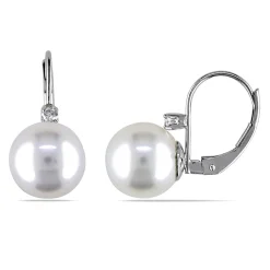 South Sea Pearl Earrings With Diamonds In 14K White Gold (1/10 Ct. Tw.)