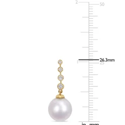 South Sea Pearl Earrings With Diamond Drop In 14K Yellow Gold (1/7 Ct. Tw.)