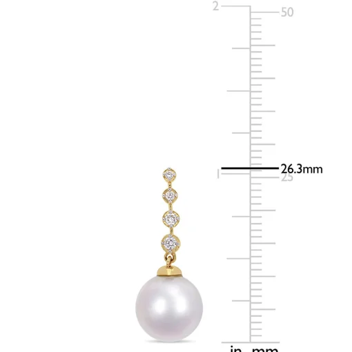 South Sea Pearl Earrings With Diamond Drop In 14K Yellow Gold (1/7 Ct. Tw.)