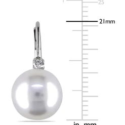 South Sea Pearl Earrings With Diamonds In 14K White Gold (1/10 Ct. Tw.)