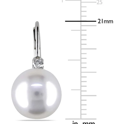 South Sea Pearl Earrings With Diamonds In 14K White Gold (1/10 Ct. Tw.)