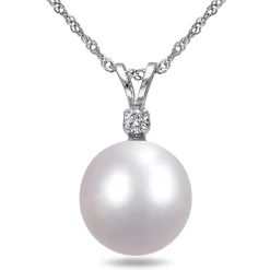 South Sea Single Pearl Necklace With Diamond Accent In 14K White Gold, 9-10Mm