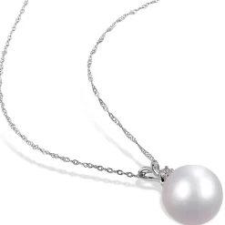 South Sea Single Pearl Necklace With Diamond Accent In 14K White Gold, 9-10Mm