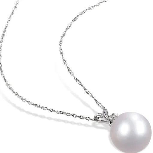 South Sea Single Pearl Necklace With Diamond Accent In 14K White Gold, 9-10Mm