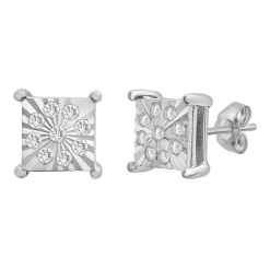 Square Diamond Cluster Stud Earrings In Sterling Silver (3/8 Ct. Tw.)